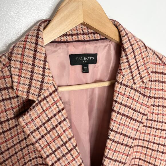 Talbots Wool Button Front Blazer Jacket Womens 18W Pink Plaid Workwear Office - Picture 6 of 11